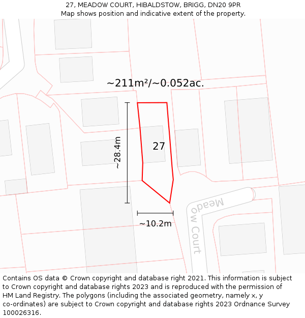 27, MEADOW COURT, HIBALDSTOW, BRIGG, DN20 9PR: Plot and title map