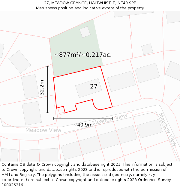 27, MEADOW GRANGE, HALTWHISTLE, NE49 9PB: Plot and title map