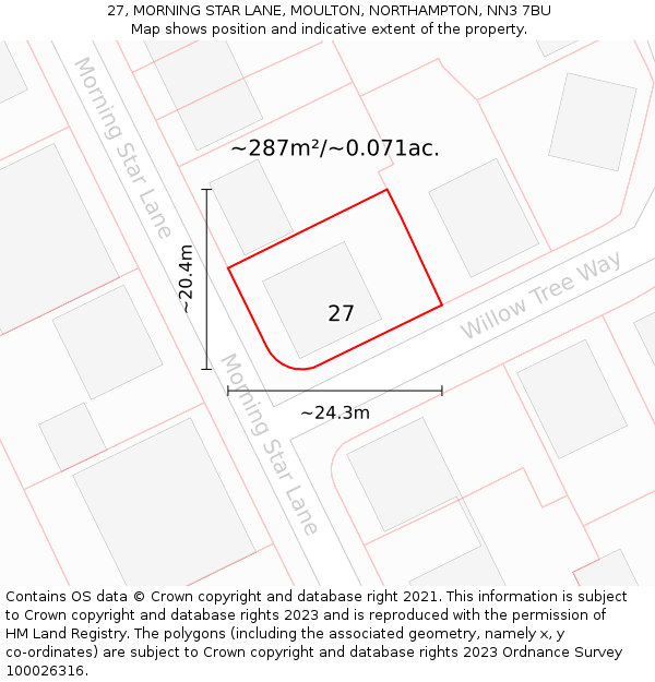 27, MORNING STAR LANE, MOULTON, NORTHAMPTON, NN3 7BU: Plot and title map