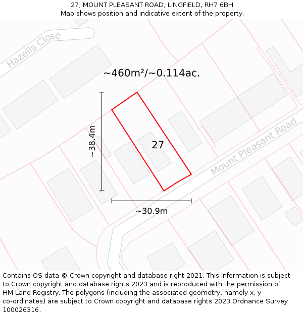 27, MOUNT PLEASANT ROAD, LINGFIELD, RH7 6BH: Plot and title map