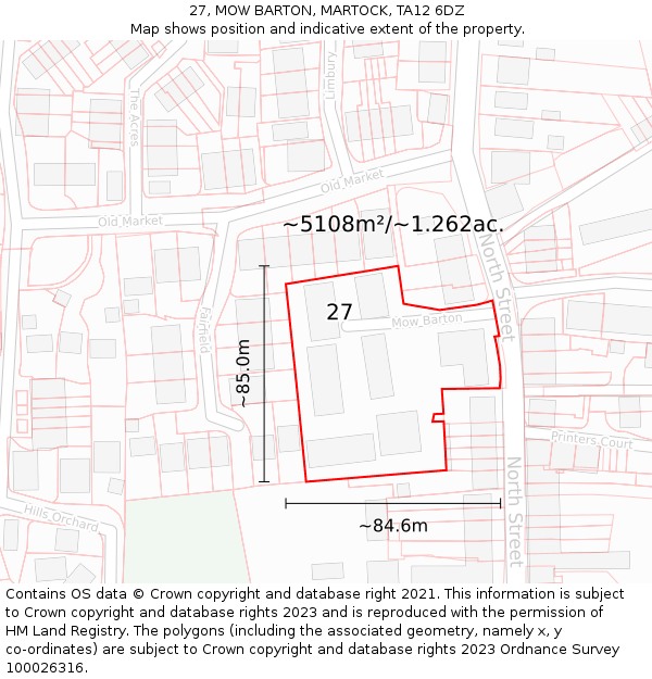 27, MOW BARTON, MARTOCK, TA12 6DZ: Plot and title map