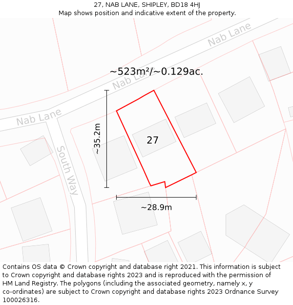 27, NAB LANE, SHIPLEY, BD18 4HJ: Plot and title map