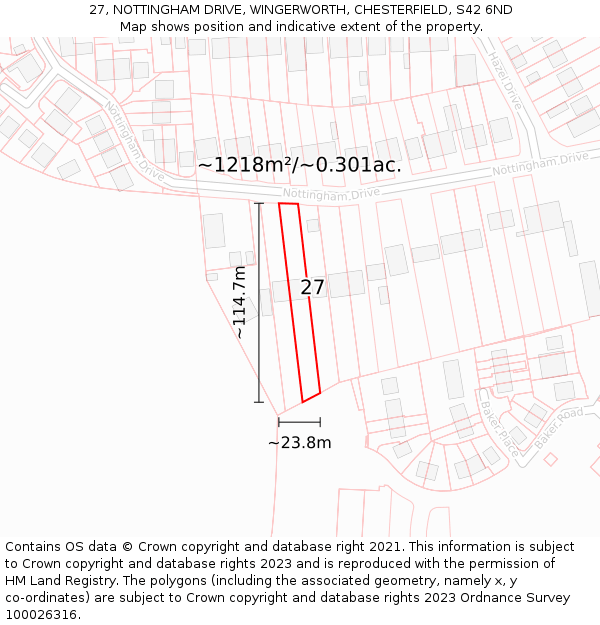 27, NOTTINGHAM DRIVE, WINGERWORTH, CHESTERFIELD, S42 6ND: Plot and title map