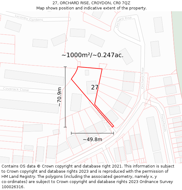 27, ORCHARD RISE, CROYDON, CR0 7QZ: Plot and title map