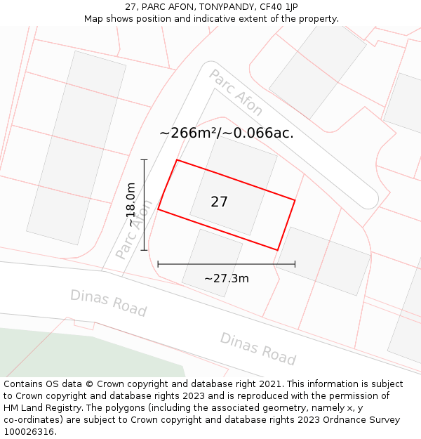 27, PARC AFON, TONYPANDY, CF40 1JP: Plot and title map