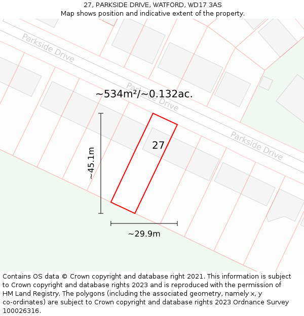 27, PARKSIDE DRIVE, WATFORD, WD17 3AS: Plot and title map