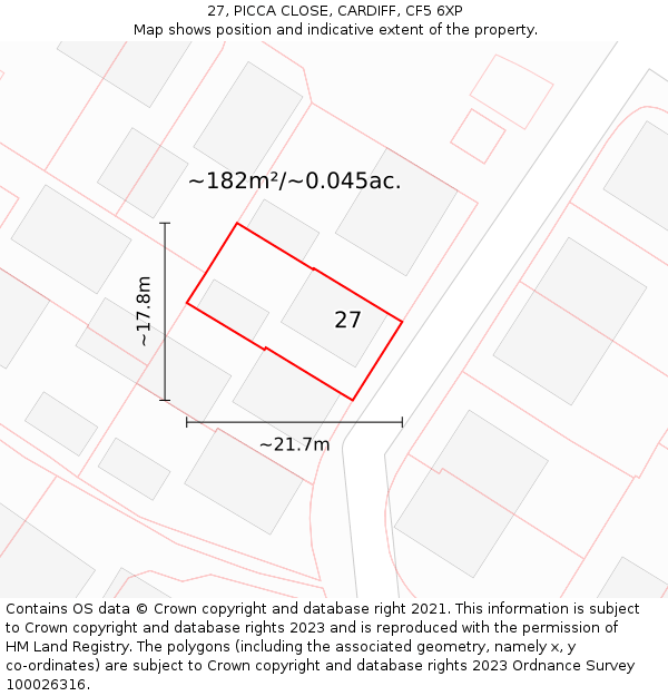 27, PICCA CLOSE, CARDIFF, CF5 6XP: Plot and title map