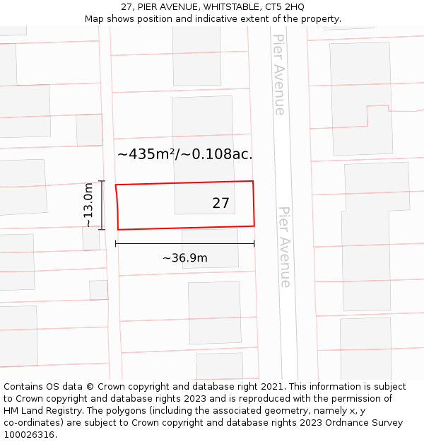 27, PIER AVENUE, WHITSTABLE, CT5 2HQ: Plot and title map