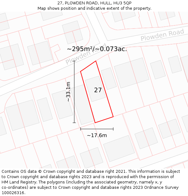 27, PLOWDEN ROAD, HULL, HU3 5QP: Plot and title map