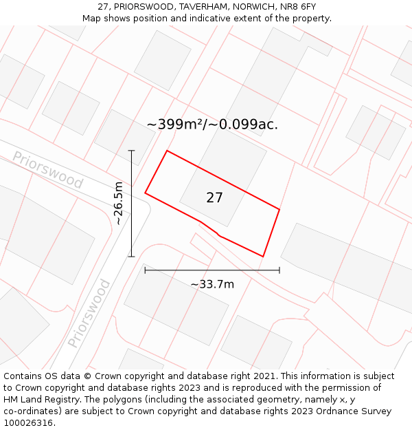 27, PRIORSWOOD, TAVERHAM, NORWICH, NR8 6FY: Plot and title map