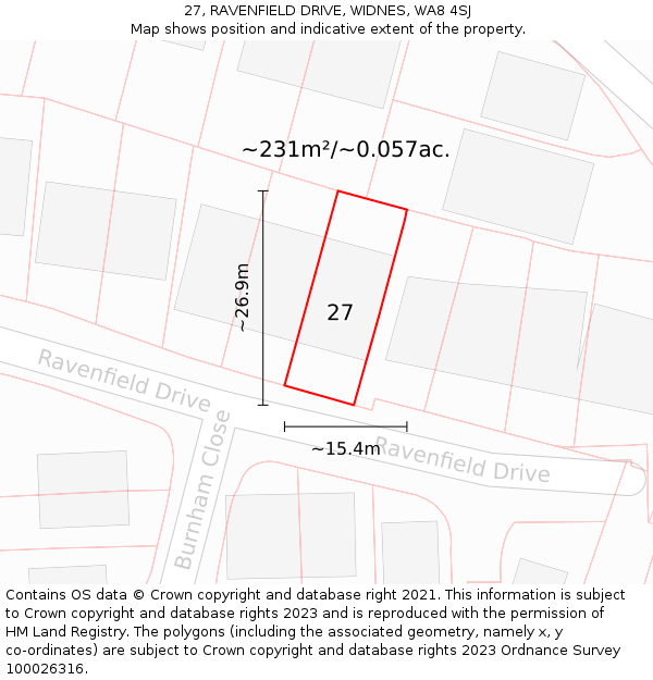 27, RAVENFIELD DRIVE, WIDNES, WA8 4SJ: Plot and title map