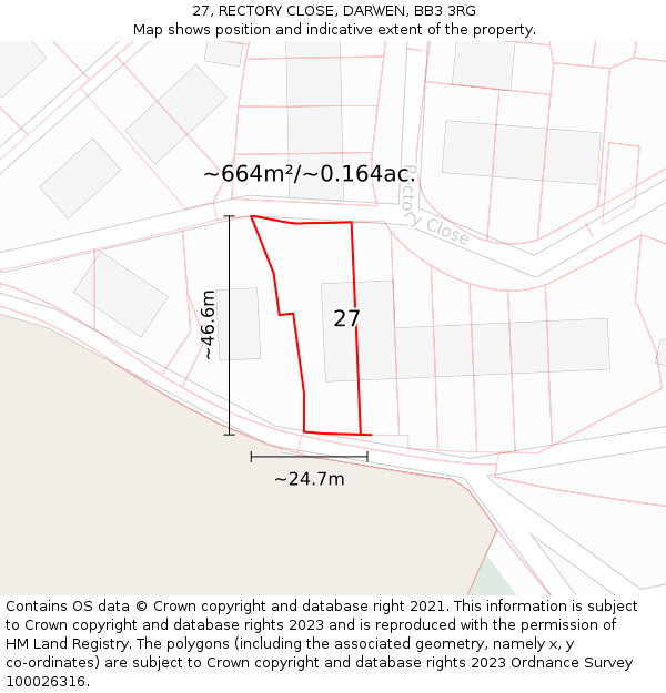 27, RECTORY CLOSE, DARWEN, BB3 3RG: Plot and title map