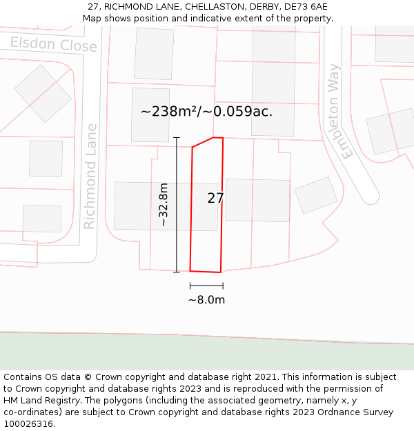 27, RICHMOND LANE, CHELLASTON, DERBY, DE73 6AE: Plot and title map