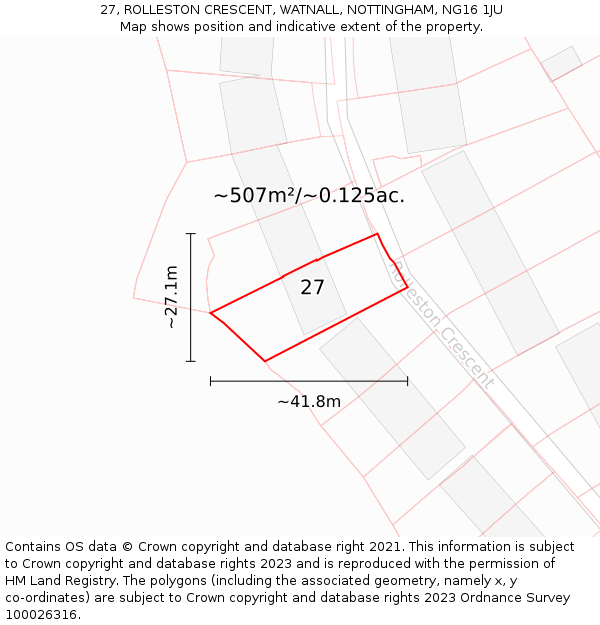 27, ROLLESTON CRESCENT, WATNALL, NOTTINGHAM, NG16 1JU: Plot and title map