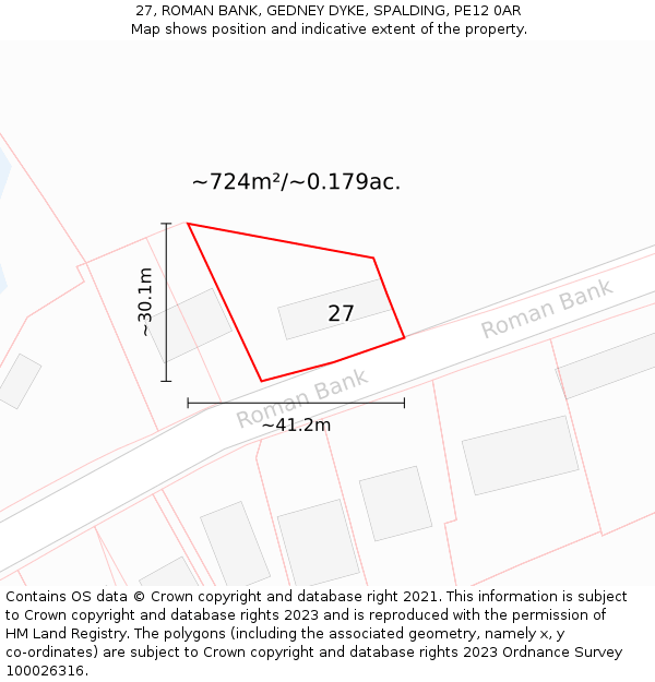 27, ROMAN BANK, GEDNEY DYKE, SPALDING, PE12 0AR: Plot and title map