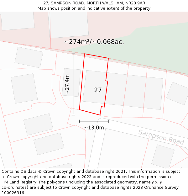 27, SAMPSON ROAD, NORTH WALSHAM, NR28 9AR: Plot and title map