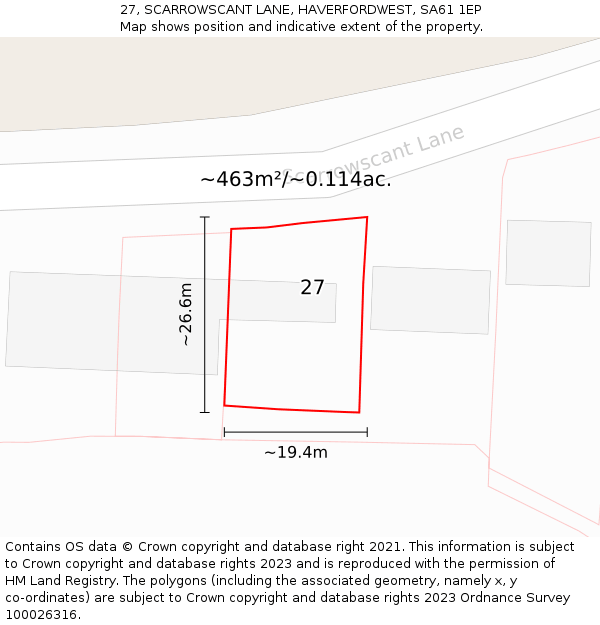 27, SCARROWSCANT LANE, HAVERFORDWEST, SA61 1EP: Plot and title map