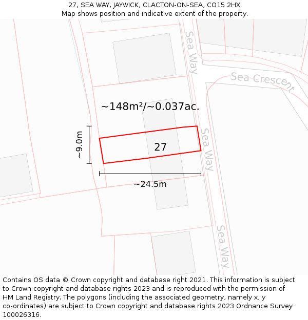 27, SEA WAY, JAYWICK, CLACTON-ON-SEA, CO15 2HX: Plot and title map