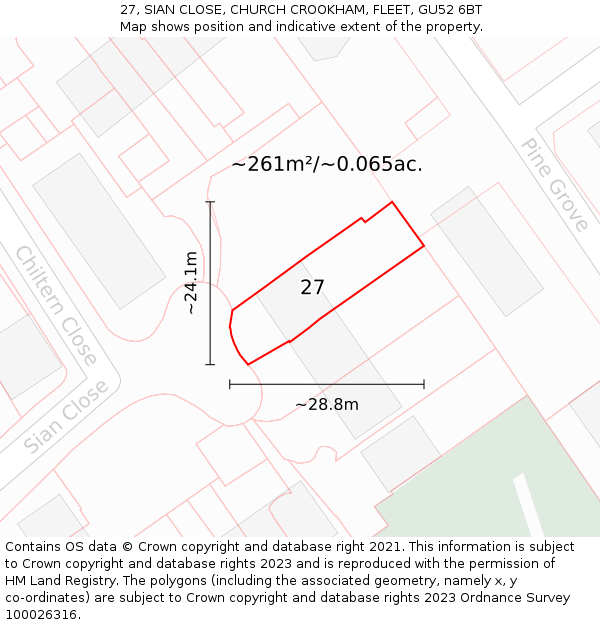 27, SIAN CLOSE, CHURCH CROOKHAM, FLEET, GU52 6BT: Plot and title map