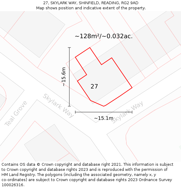 27, SKYLARK WAY, SHINFIELD, READING, RG2 9AD: Plot and title map