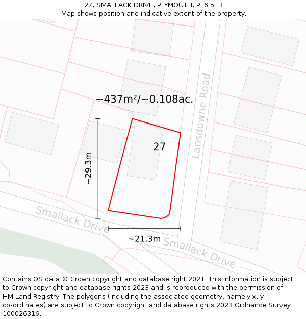 27, SMALLACK DRIVE, PLYMOUTH, PL6 5EB: Plot and title map