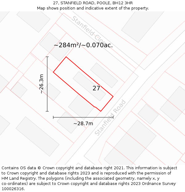 27, STANFIELD ROAD, POOLE, BH12 3HR: Plot and title map