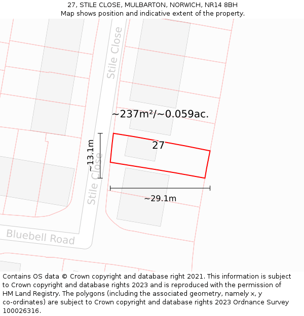 27, STILE CLOSE, MULBARTON, NORWICH, NR14 8BH: Plot and title map