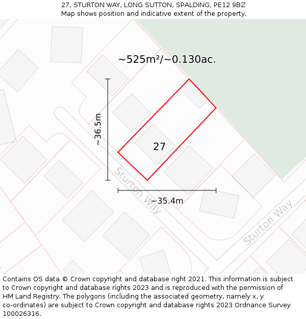 27, STURTON WAY, LONG SUTTON, SPALDING, PE12 9BZ: Plot and title map