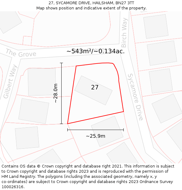 27, SYCAMORE DRIVE, HAILSHAM, BN27 3TT: Plot and title map