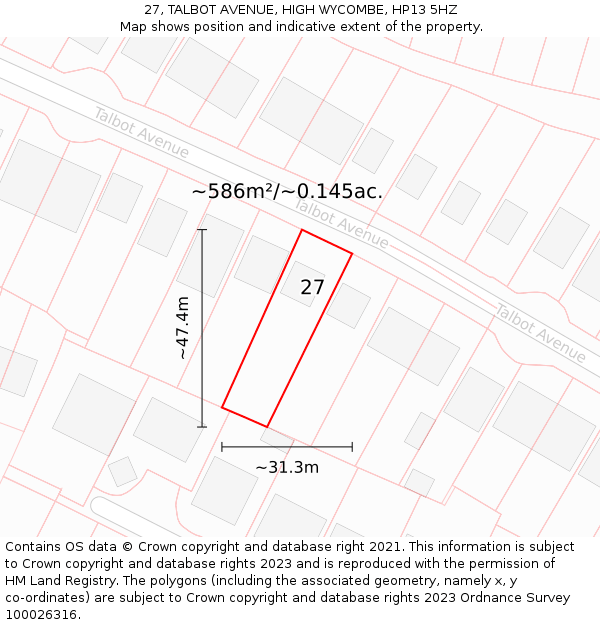 27, TALBOT AVENUE, HIGH WYCOMBE, HP13 5HZ: Plot and title map