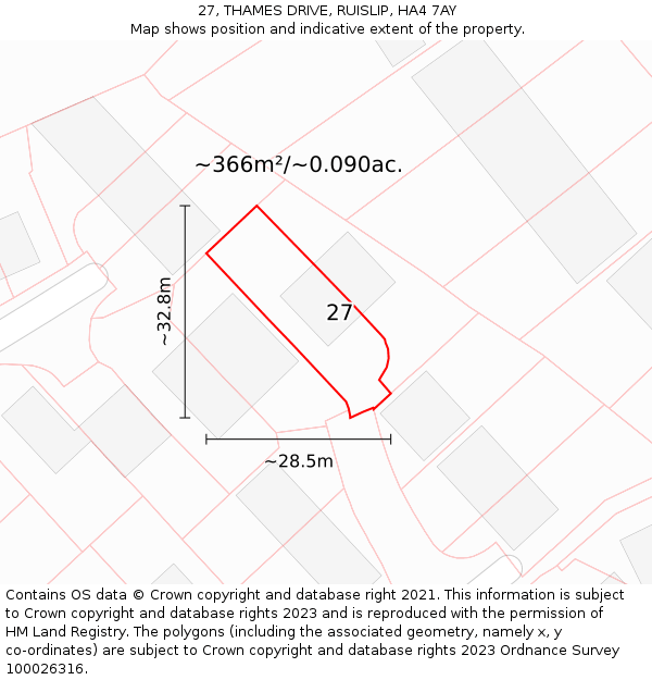 27, THAMES DRIVE, RUISLIP, HA4 7AY: Plot and title map