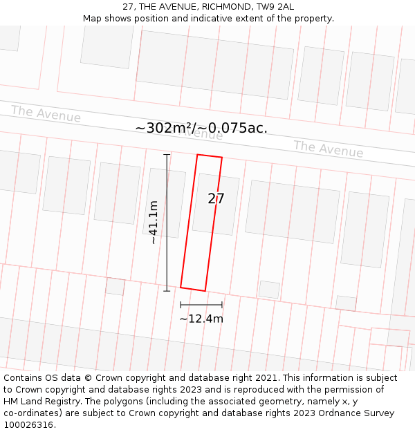 27, THE AVENUE, RICHMOND, TW9 2AL: Plot and title map