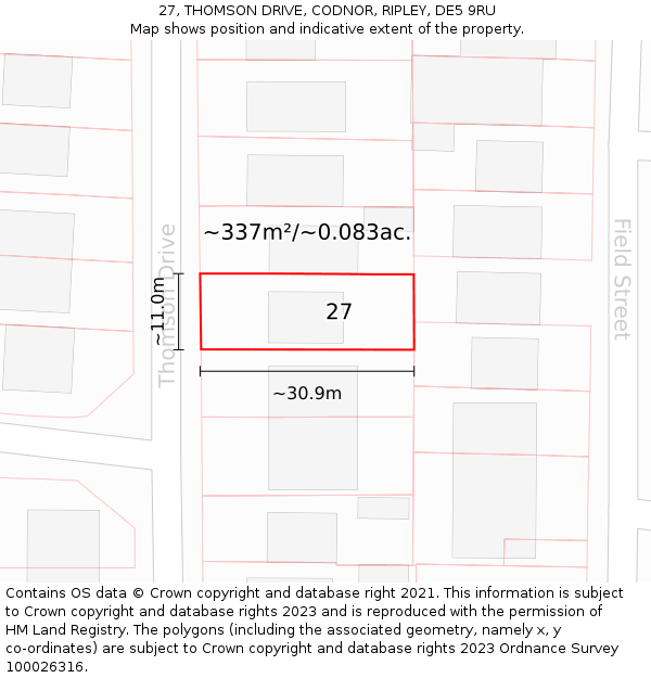 27, THOMSON DRIVE, CODNOR, RIPLEY, DE5 9RU: Plot and title map