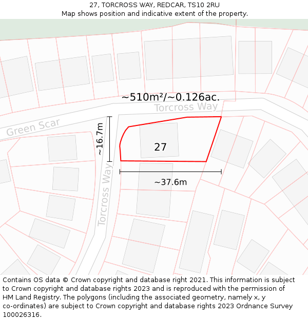 27, TORCROSS WAY, REDCAR, TS10 2RU: Plot and title map