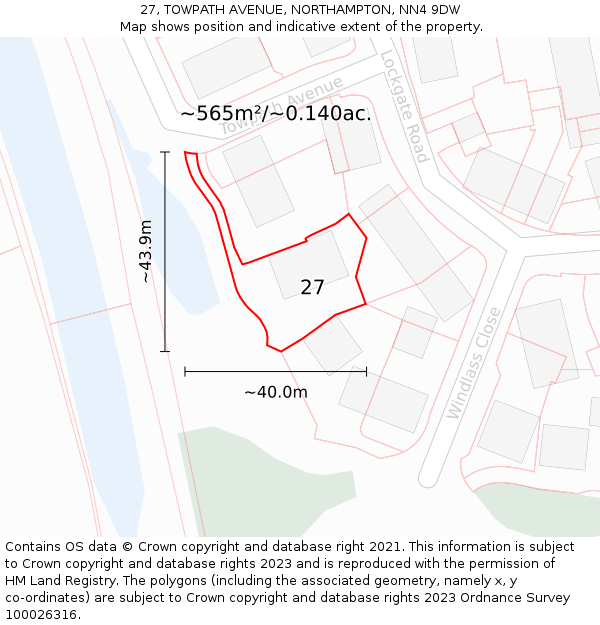 27, TOWPATH AVENUE, NORTHAMPTON, NN4 9DW: Plot and title map