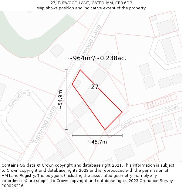 27, TUPWOOD LANE, CATERHAM, CR3 6DB: Plot and title map