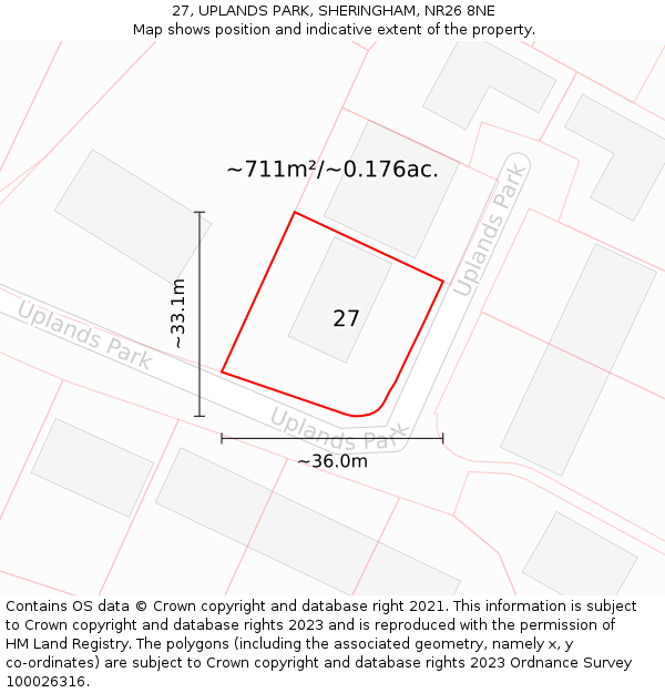 27, UPLANDS PARK, SHERINGHAM, NR26 8NE: Plot and title map