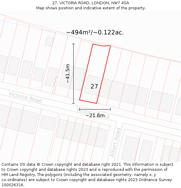 27, VICTORIA ROAD, LONDON, NW7 4SA: Plot and title map