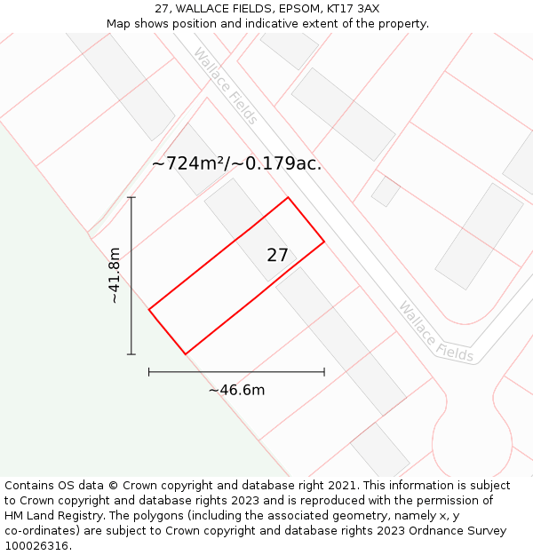 27, WALLACE FIELDS, EPSOM, KT17 3AX: Plot and title map