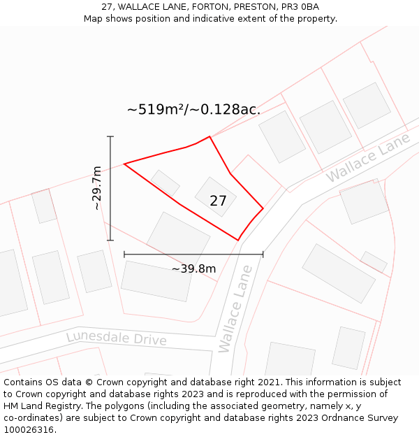 27, WALLACE LANE, FORTON, PRESTON, PR3 0BA: Plot and title map