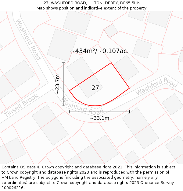 27, WASHFORD ROAD, HILTON, DERBY, DE65 5HN: Plot and title map