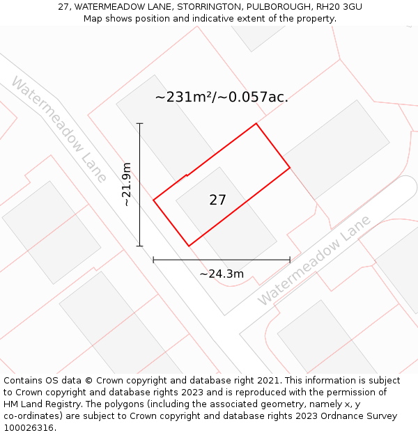 27, WATERMEADOW LANE, STORRINGTON, PULBOROUGH, RH20 3GU: Plot and title map