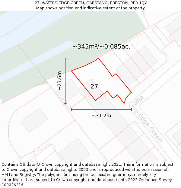 27, WATERS EDGE GREEN, GARSTANG, PRESTON, PR3 1QY: Plot and title map