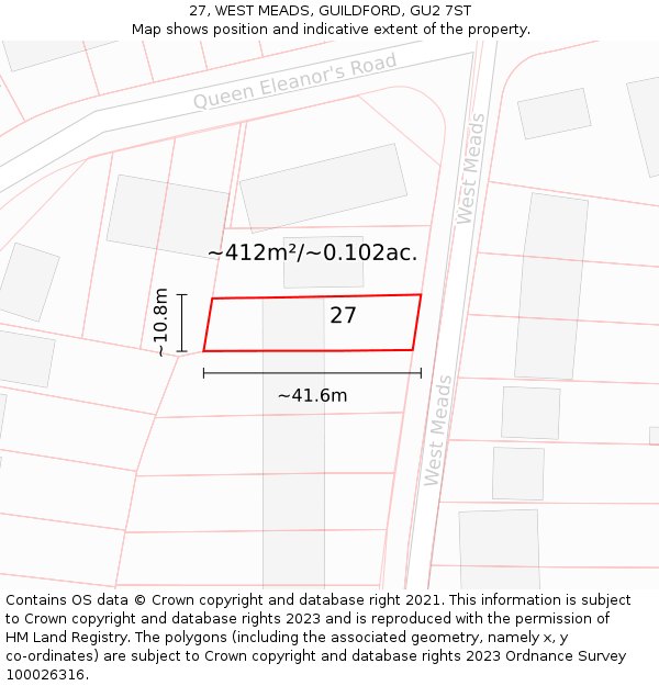 27, WEST MEADS, GUILDFORD, GU2 7ST: Plot and title map