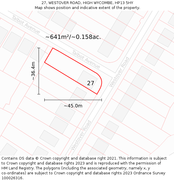 27, WESTOVER ROAD, HIGH WYCOMBE, HP13 5HY: Plot and title map