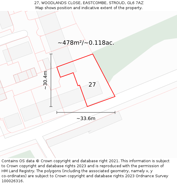 27, WOODLANDS CLOSE, EASTCOMBE, STROUD, GL6 7AZ: Plot and title map