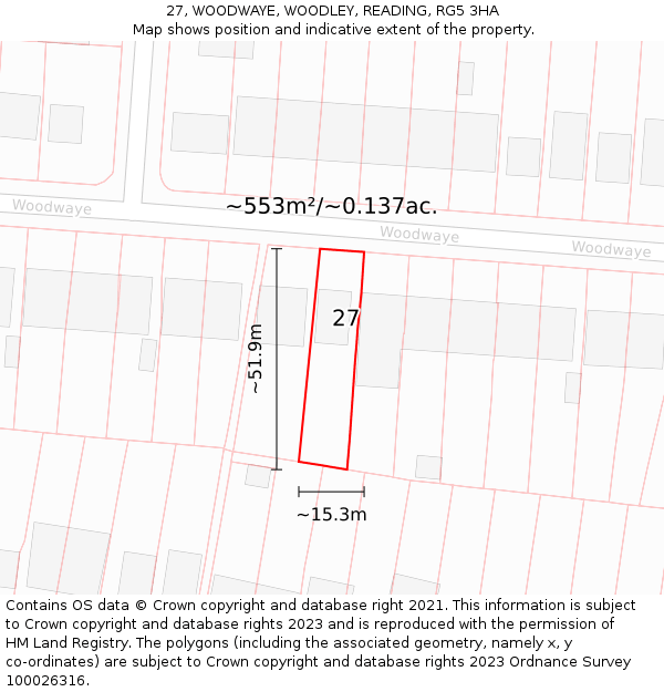 27, WOODWAYE, WOODLEY, READING, RG5 3HA: Plot and title map