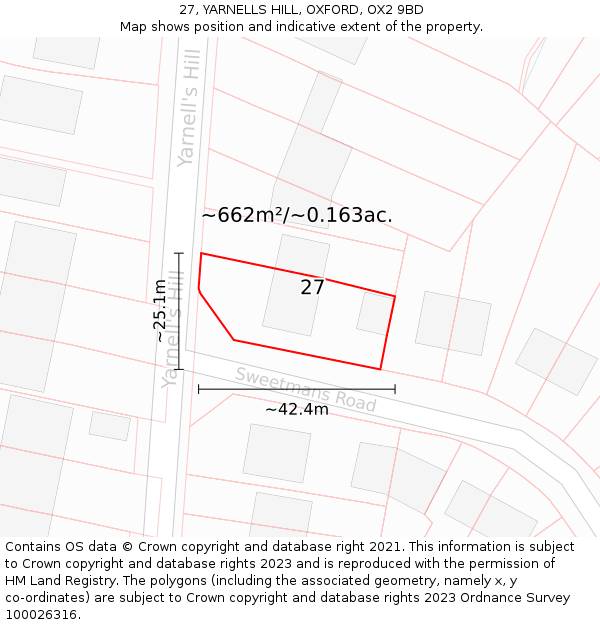 27, YARNELLS HILL, OXFORD, OX2 9BD: Plot and title map