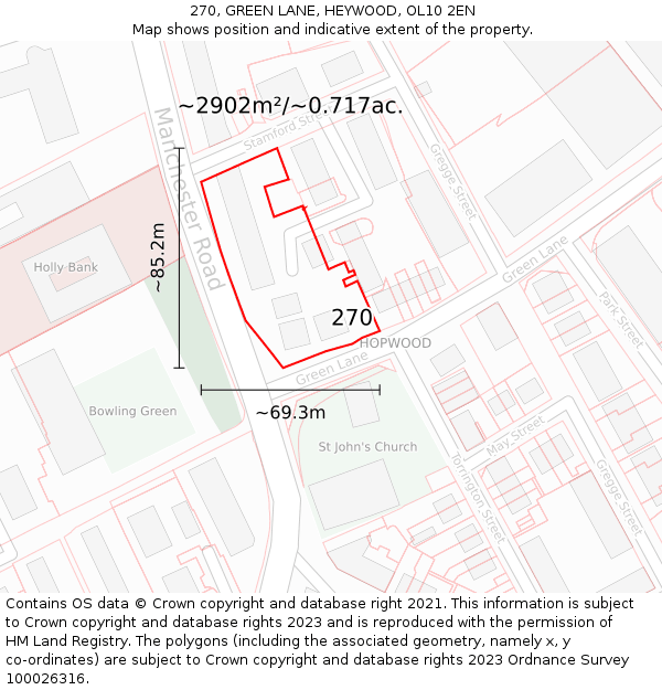 270, GREEN LANE, HEYWOOD, OL10 2EN: Plot and title map