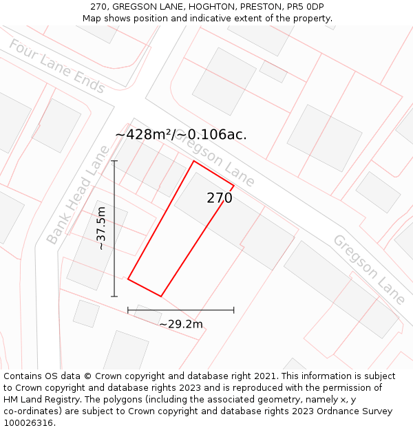 270, GREGSON LANE, HOGHTON, PRESTON, PR5 0DP: Plot and title map